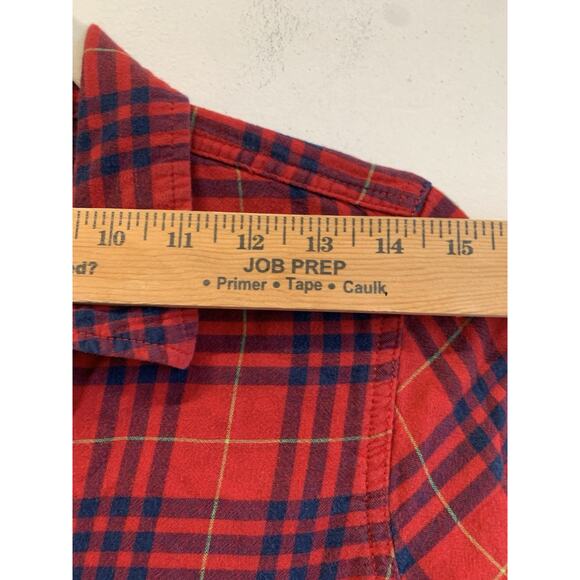 Hollister Women’s Shirt Red Blue Plaid Flannel Button Up Long Sleeve Logo Large - Picture 5 of 9